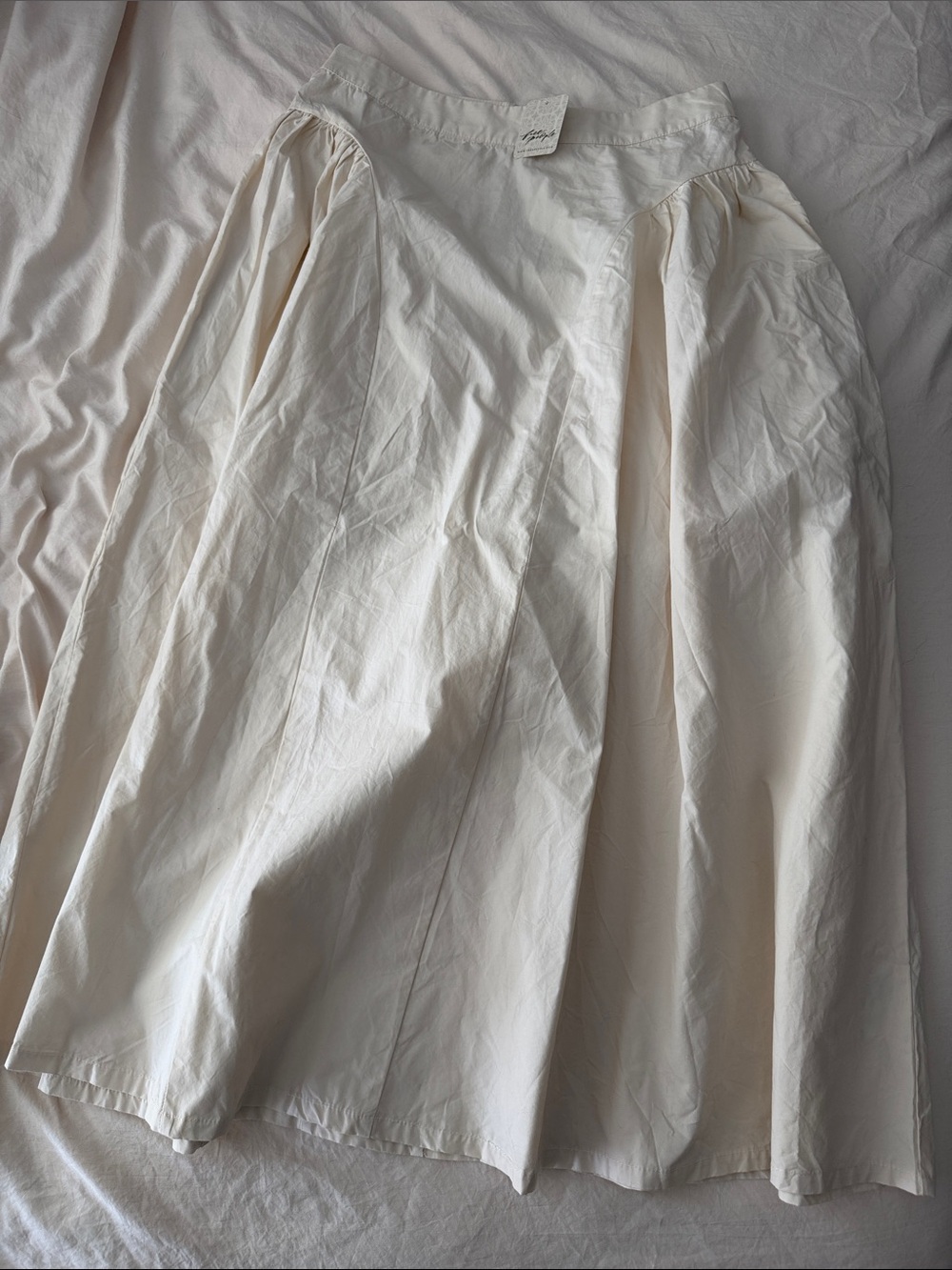 Free People Cream Full Midi Skirt with Gathered Panels